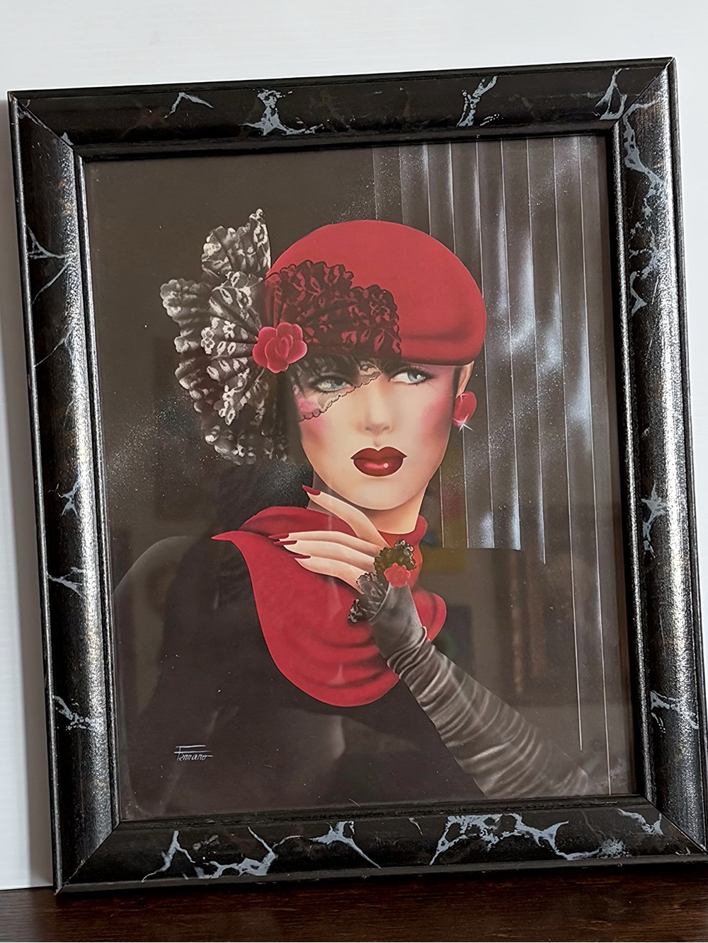 Vintage Ferraro Framed Portrait Art Print Art Deco
